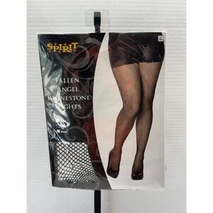 NEW SPIRIT Fallen Angel Fishnet Rhinestone Black Tights, Size M/L Halloween Cute